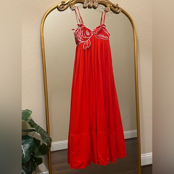 Farm Rio Fish Top Linen Blend Maxi Dress Size S - Picture 2 of 12